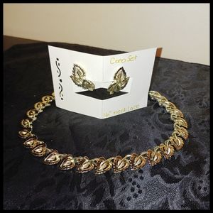 Coro Two Tone Necklace and Earring Set, Vintage Costume Jewelry, Marked